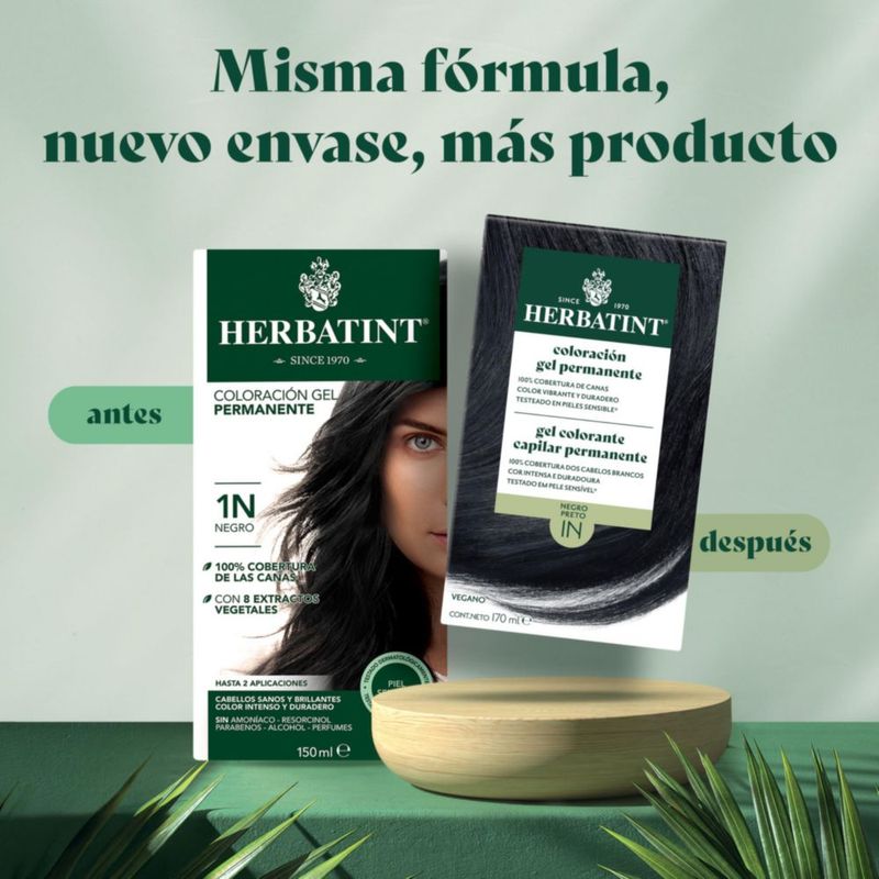 HERBATINT Color NEGRO 1N 170 ml Gel Sin Amoníaco 100 Cobertura Canas