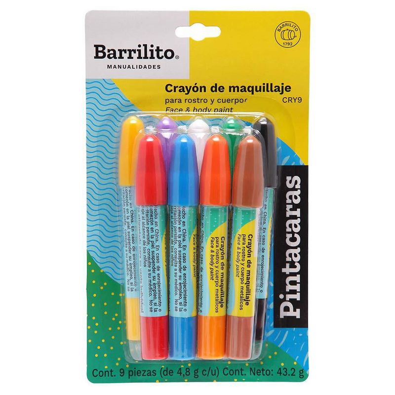 Barrilito CRY9 Crayón de Maquillaje para Rostro y Cuerpo 9 Colores
