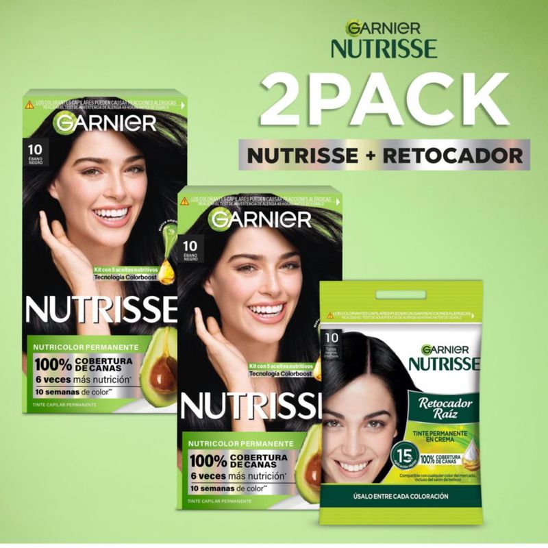 Kit Garnier Nutrisse Tono 10 Ébano Negro Retocador Raíz 3 Aceites