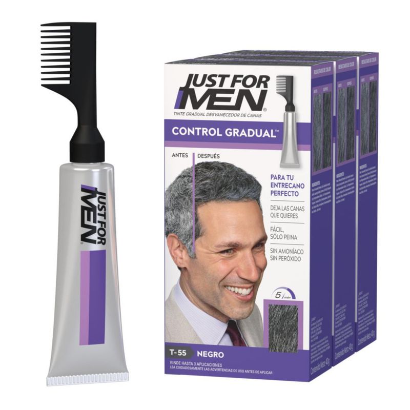 Just For Men Control Gradual Tinte Para Canas Negro 3 Unidades