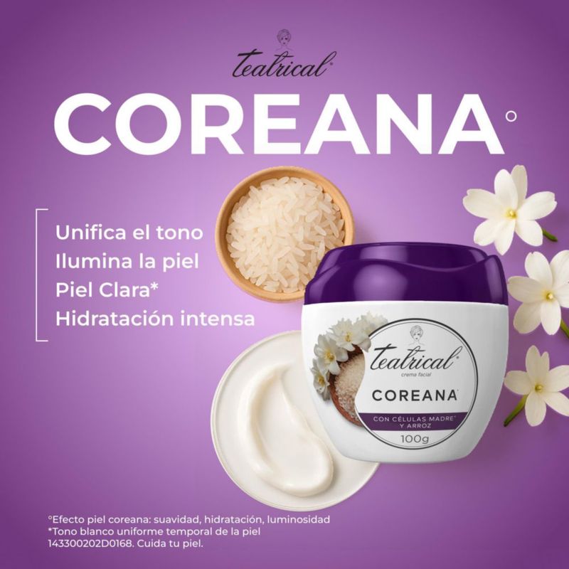 TEATRICAL Piel Coreana Crema Facial Con Células Madre y Arroz 100g