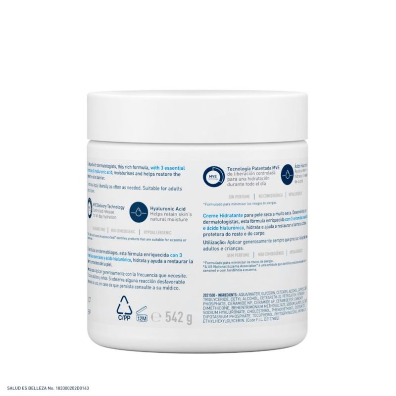 CeraVe Crema Hidratante 542g Piel Seca a Muy Seca