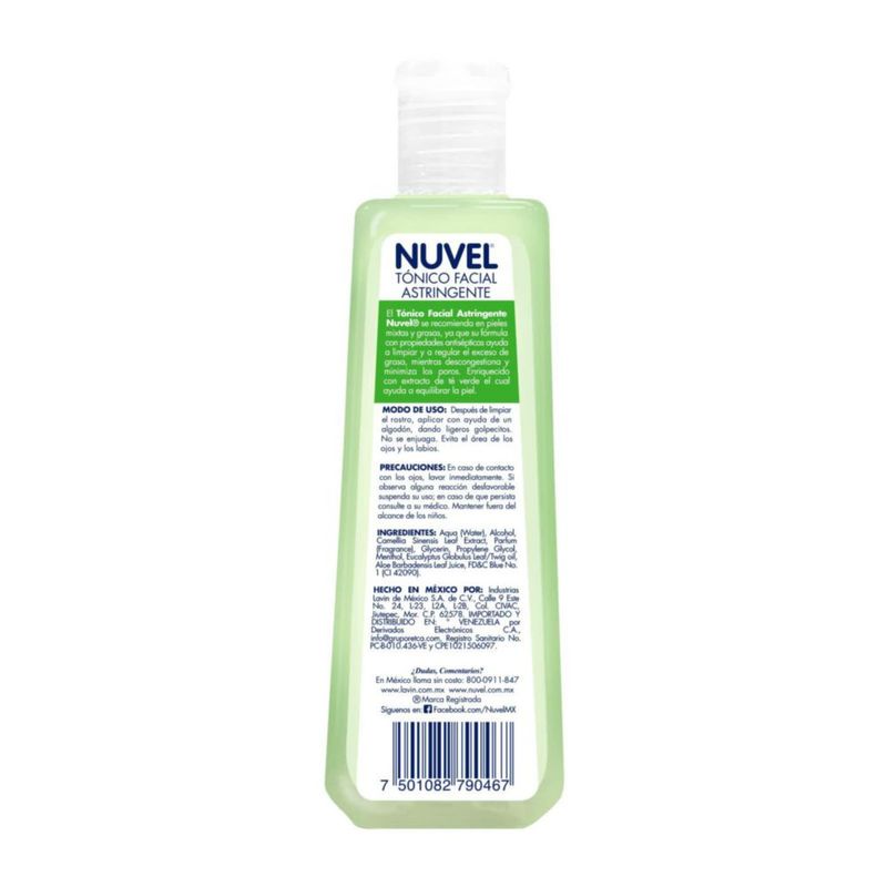 Tónico Facial Nuvel con Té Verde 235 ml Piel Grasa o Mixta