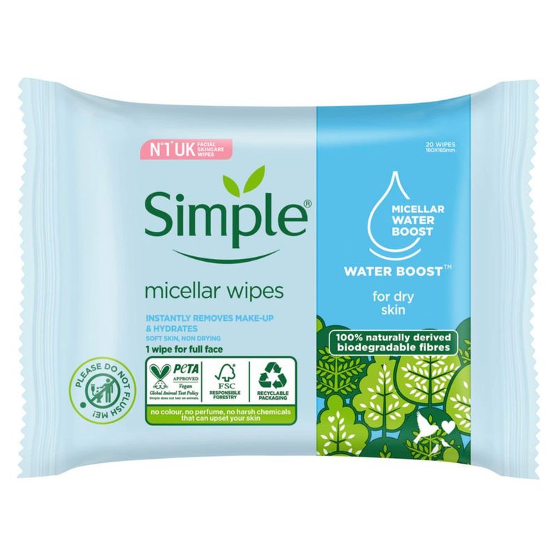 SIMPLE Toallitas Micelares Biodegradables 20 Piezas