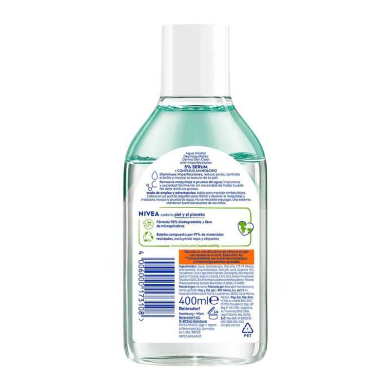 NIVEA Derma Skin Clear Agua Micelar Anti imperfecciones 400ml
