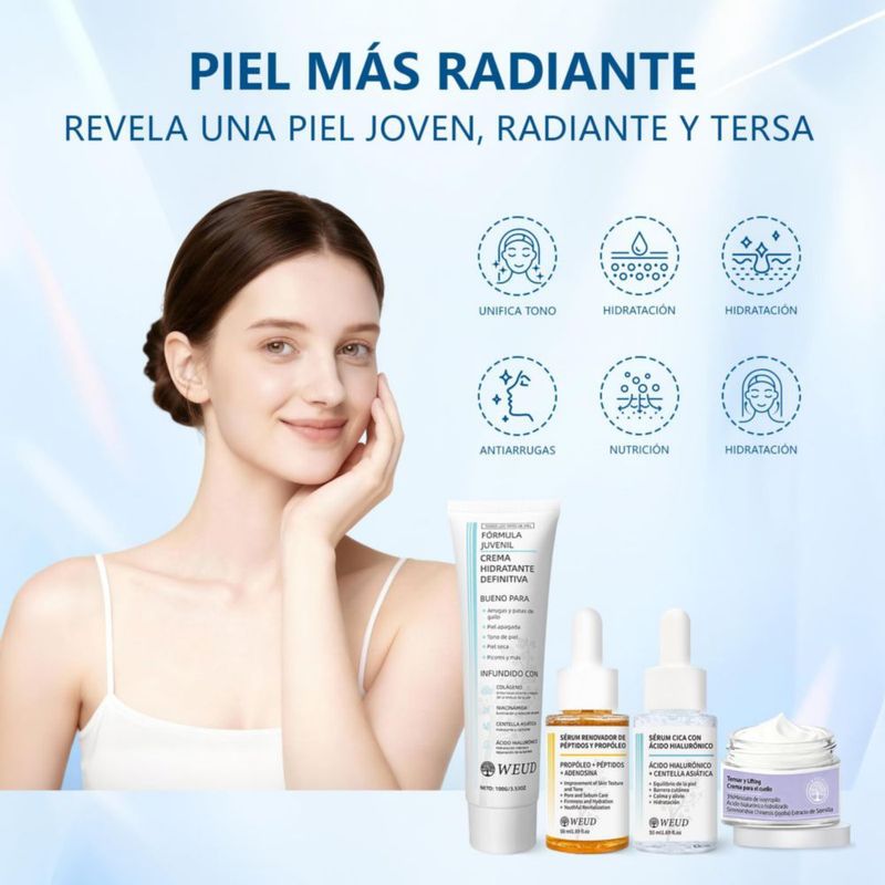 WEUD Kit Facial Coreana 4 En 1 GKV Hidrata Ilumina Reduce Líneas Finas