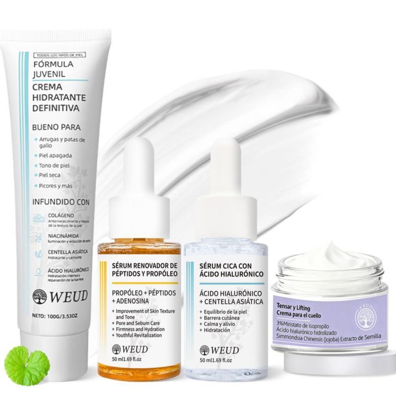 WEUD Kit Facial Coreana 4 En 1 GKV Hidrata Ilumina Reduce Líneas Finas