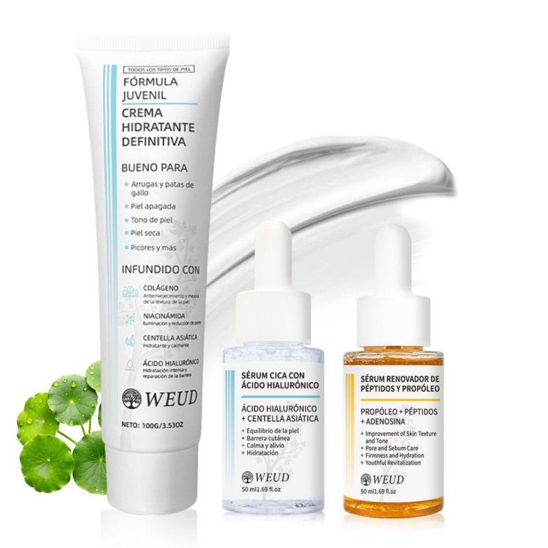 WEUD Kit Facial Coreano 3 en 1 Hidratante Niacinamida Serum Centella