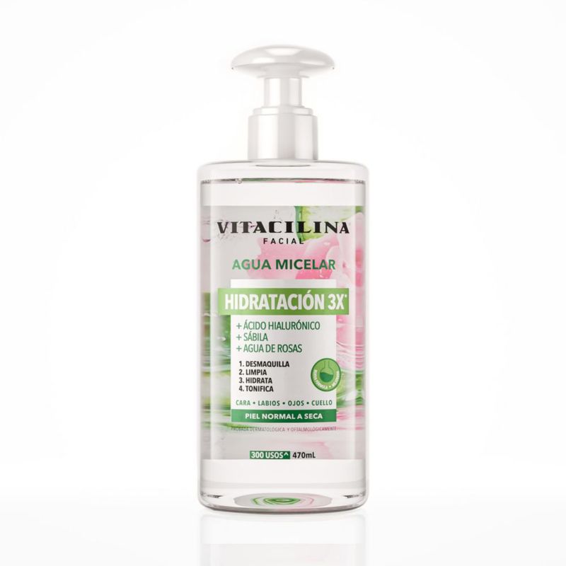Vitacilina Facial Agua Micelar Hidratación 3X Sábila Rosas 470ml
