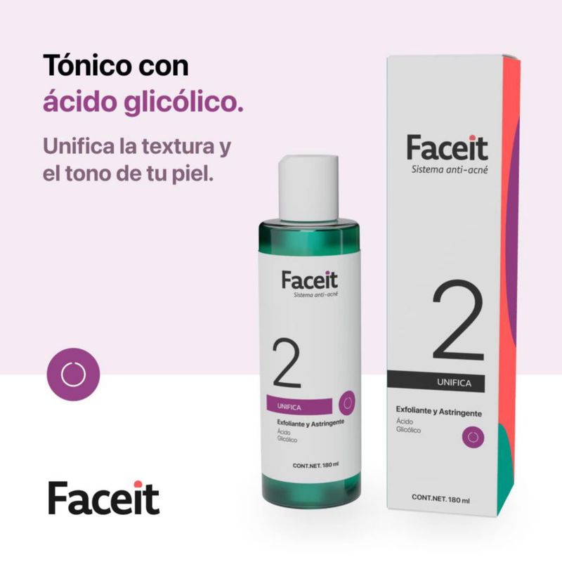 Faceit Tónico Facial Ácido Glicólico 180 ml Aloe Vera Piel Acné