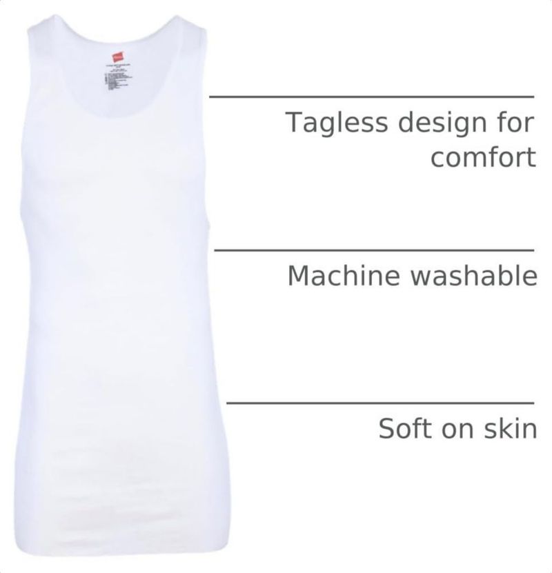 Camiseta interior Hanes talla 5XL alta blanca pack de 5