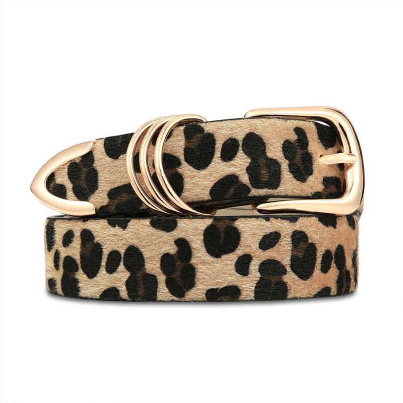 Cinturón para mujer RISANTRY 3 cm Estampado de leopardo con hebilla dorada