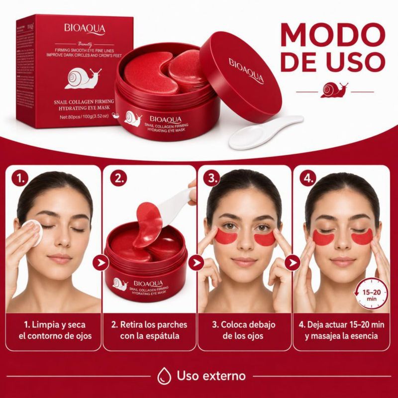 BIOAQUA Parches para Ojos 80 Parches 100g Baba de Caracol Colágeno