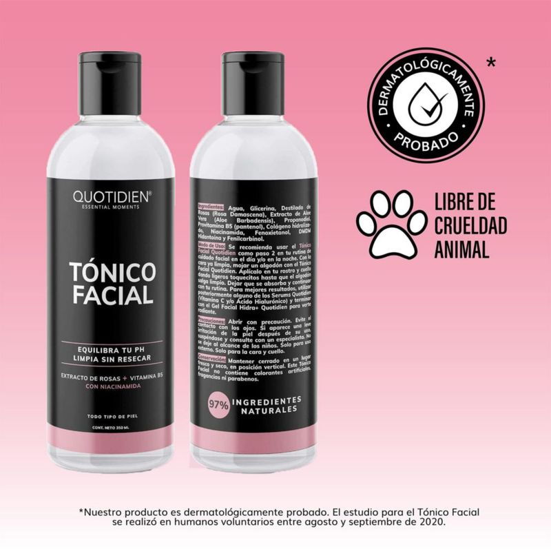 Quotidien Tónico Facial 350ml Rosas Vitamina B5 Sin Alcohol 97