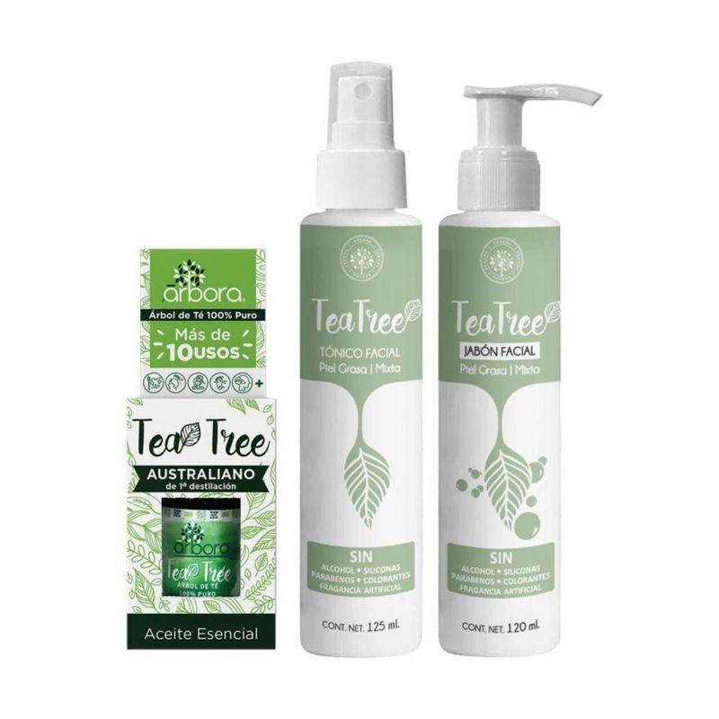 Árbora Kit Jabón Tónico Aceite Tea Tree Piel Grasa Mixta 120ml 125ml
