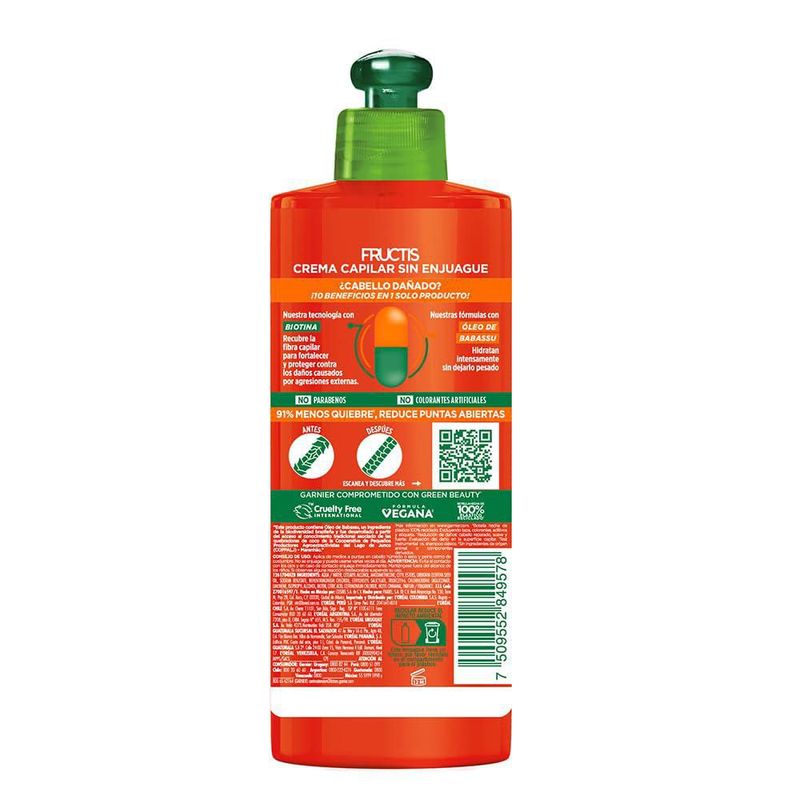 Fructis Borrador De Daño Crema Para Peinar 10 En 1 Sin Enjuague Anti