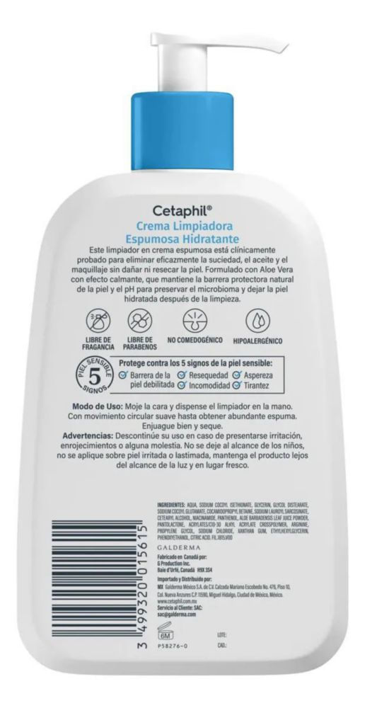 Crema Limpiadora Hidratante Cetaphil Espumosa 473 mL Sensible