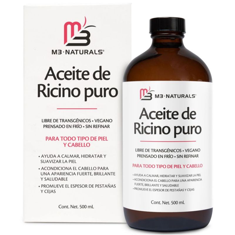Aceite de Ricino Orgánico M3 Naturals 500 ml Prensado en Frío Botella