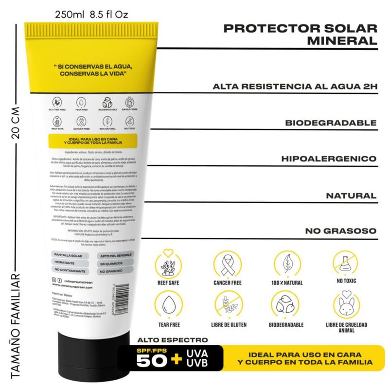 ULMAR Protector Solar Mineral SPF FPS 50 UVA UVB 100 Natural