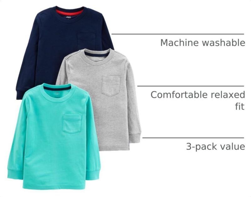 CAMISETA Simple Joys de Carter's 5T Pack de 3 gris/azul/marino