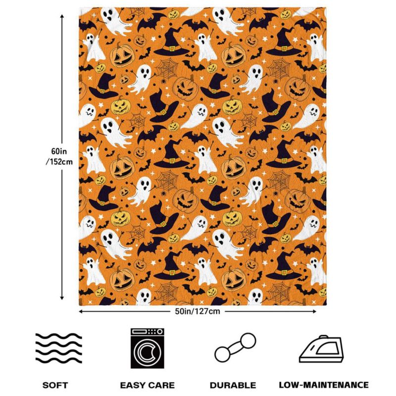 Manta IMUKU 102 cm x 152 cm Naranja con Fantasmas de Halloween