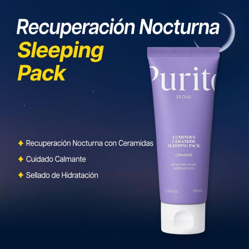 PURITO Sleeping Pack Crema Hidratante Nocturna Ceramidas Cica Piel