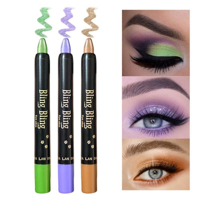 Set 3 Lapiz Sombra Ojos Gusano Nacarado Diamante Brillo Mate