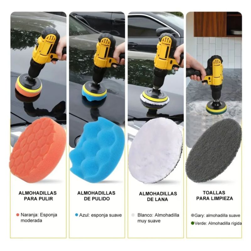Kit Cepillo Para Taladro Con Piezas De Limpieza Esponja Negro con Amarillo