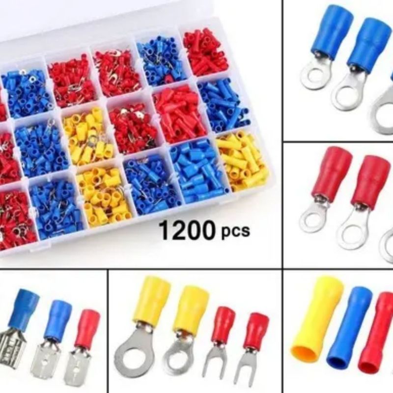 Set Terminales Conectores Crimpado Cable Alambre Eléctrico Azul con amarillo 1200 U