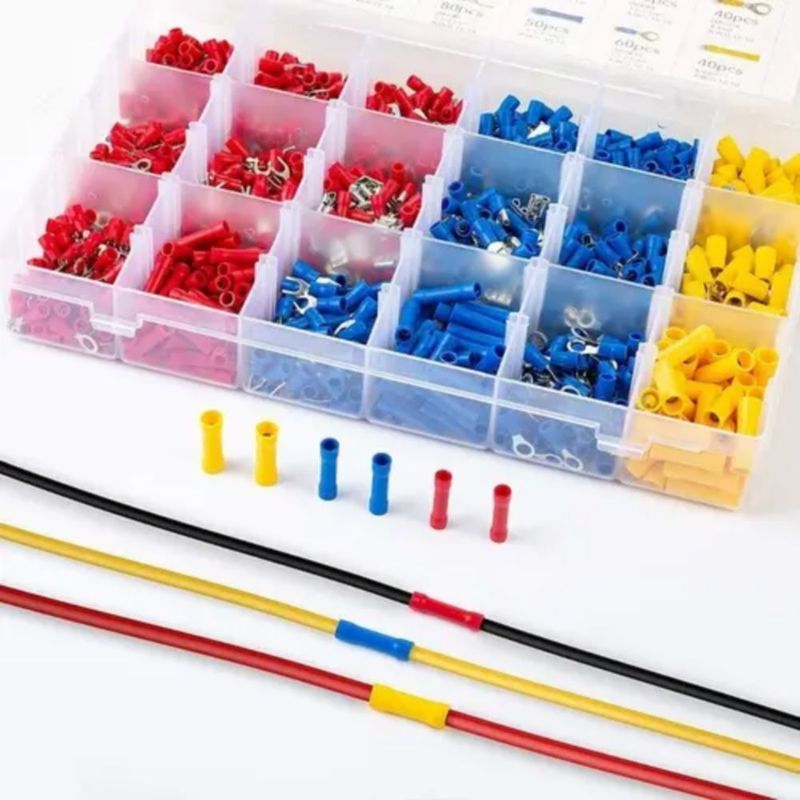 Set Terminales Conectores Crimpado Cable Alambre Eléctrico Azul con amarillo 1200 U