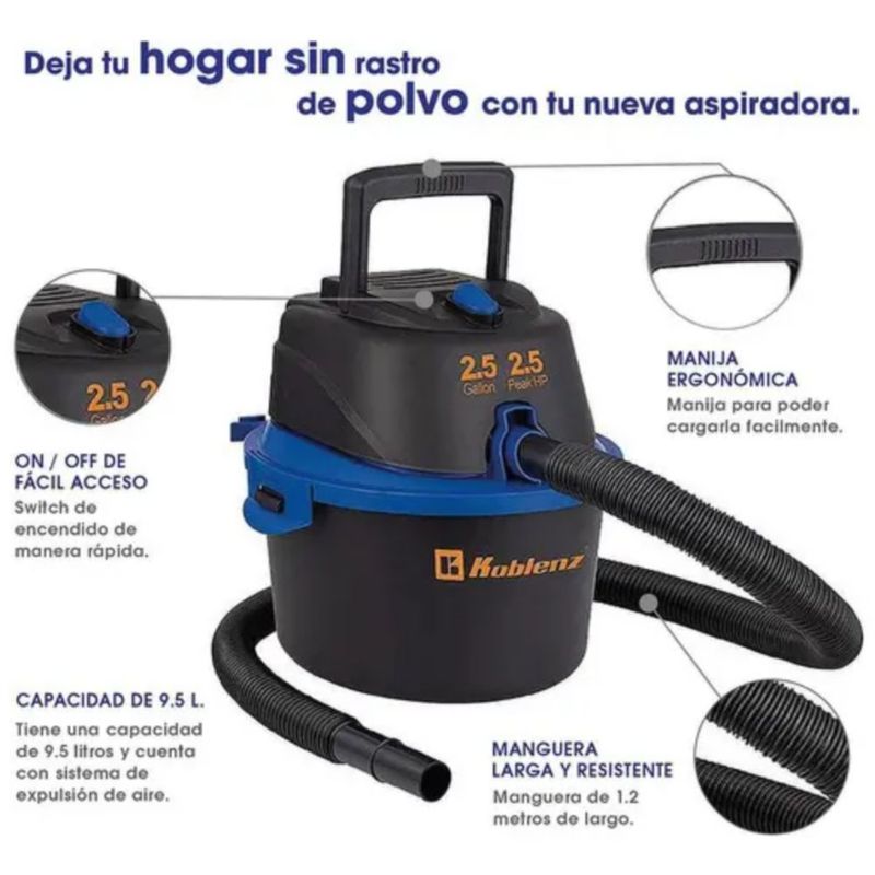Aspiradora Seco - Líquidos 2.5 Gal, 110 V Negro