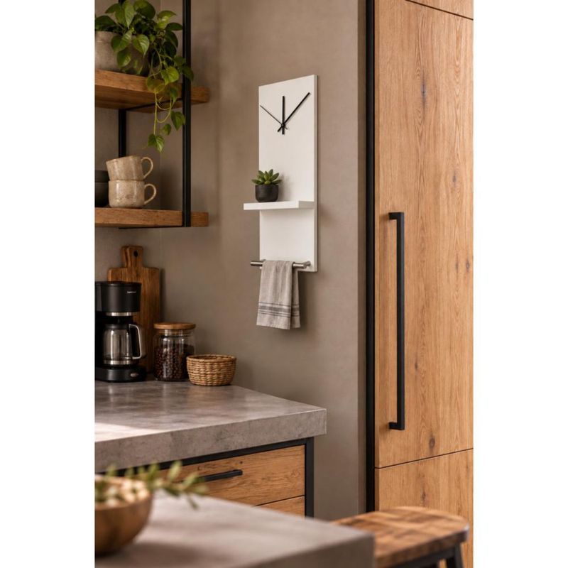 Repisa Organizador Perchero De Pared Con Reloj Y Barra Blanco