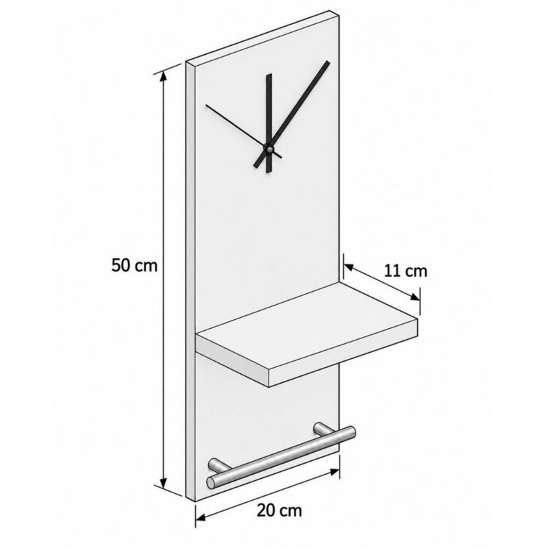 Repisa Organizador Perchero De Pared Con Reloj Y Barra Durango