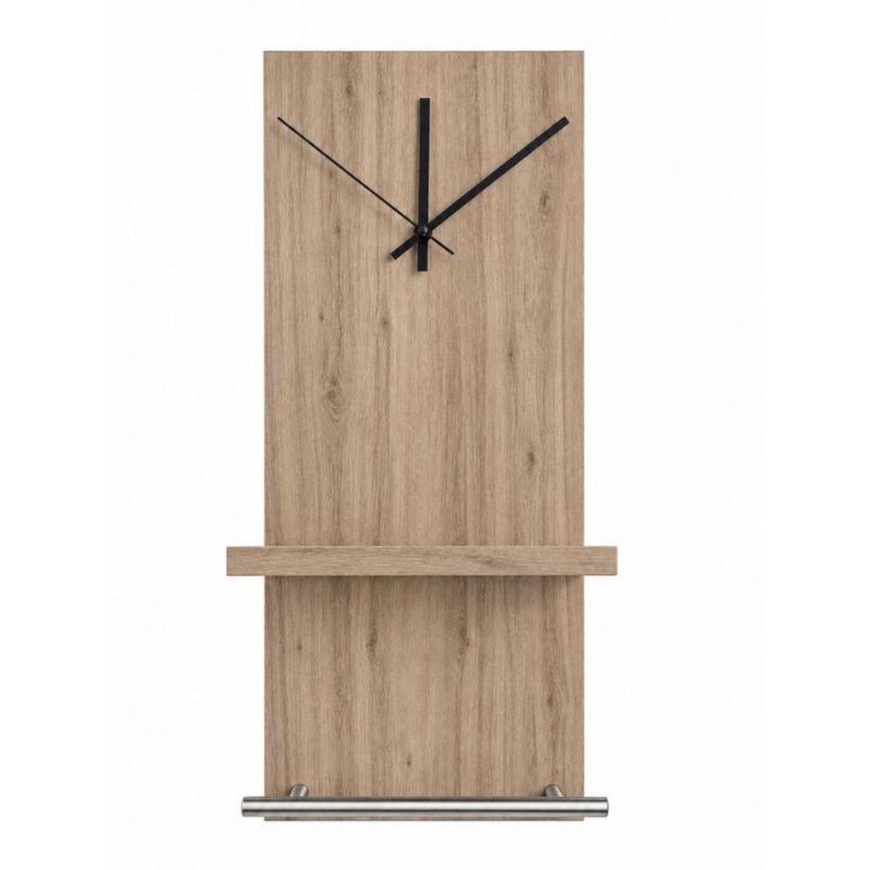 Repisa Organizador Perchero De Pared Con Reloj Y Barra Roble