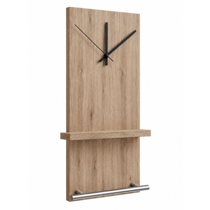 Repisa Organizador Perchero De Pared Con Reloj Y Barra Roble