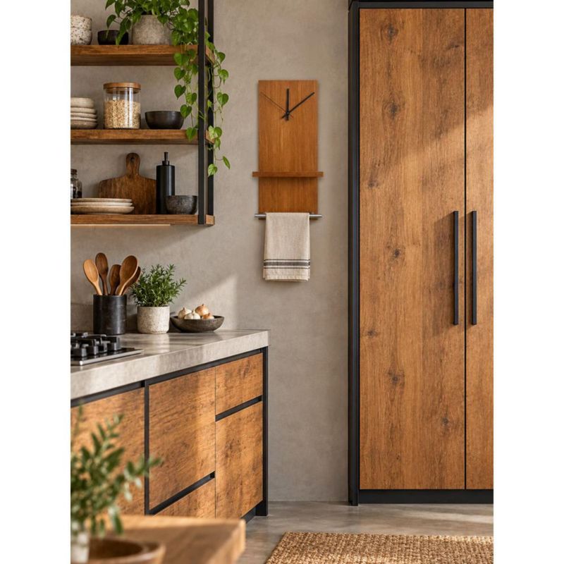 Repisa Organizador Perchero De Pared Con Reloj Y Barra Tzalam