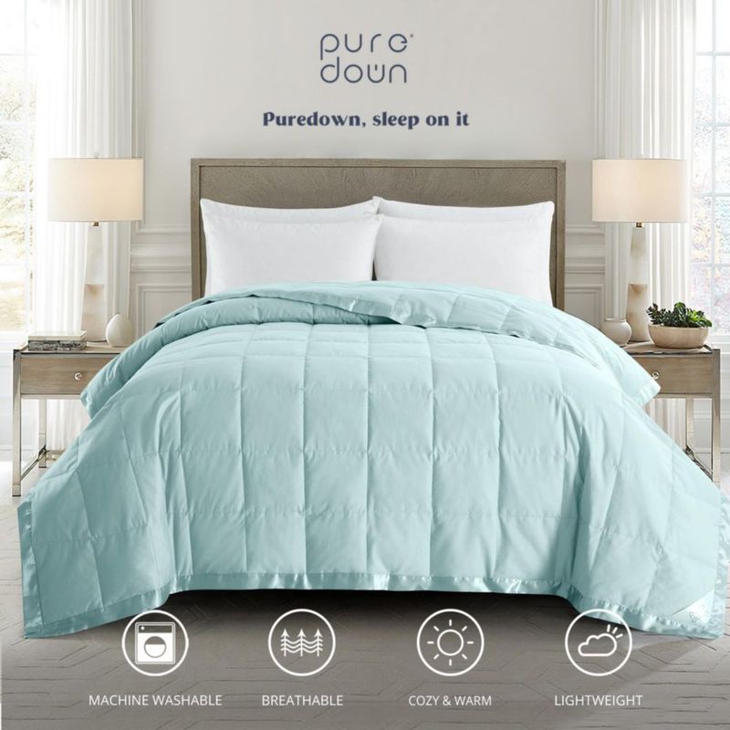 Manta puredown Queen 229 cm con ribete de satén azul