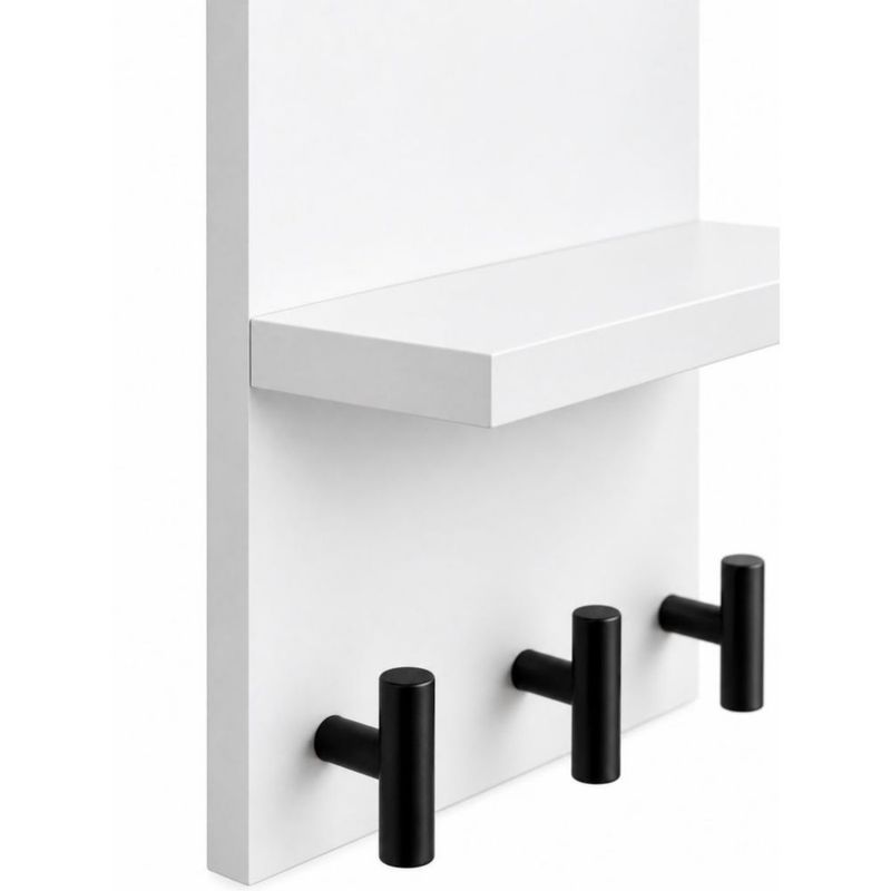 Reloj Perchero De Pared Moderno Repisa Y Ganchos Multiuso Blanco