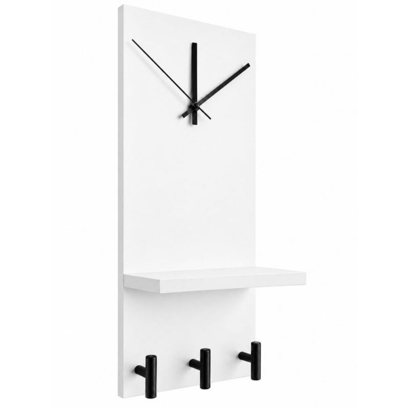 Reloj Perchero De Pared Moderno Repisa Y Ganchos Multiuso Blanco