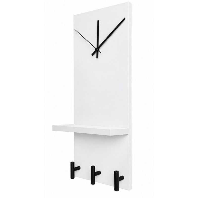 Reloj Perchero De Pared Moderno Repisa Y Ganchos Multiuso Blanco