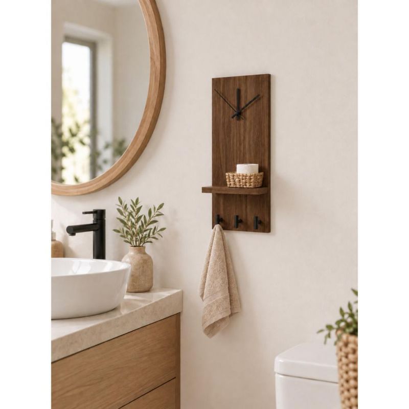 Reloj Perchero De Pared Moderno Repisa Y Ganchos Multiuso Durango