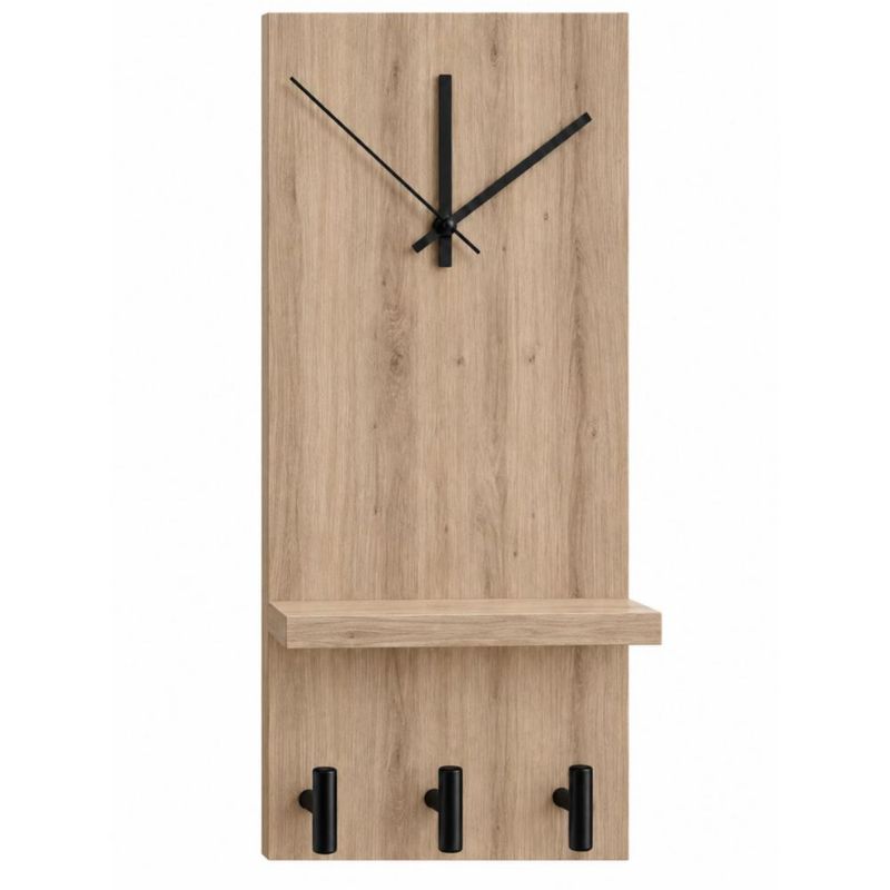 Reloj Perchero De Pared Moderno Repisa Y Ganchos Multiuso Roble