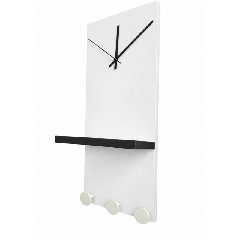 Reloj Perchero Pared Lujo Repisa Ganchos Redondos Multiuso Blanco/Negro