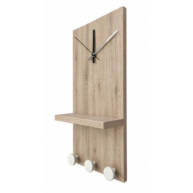 Reloj Perchero Pared Lujo Repisa Ganchos Redondos Multiuso Roble