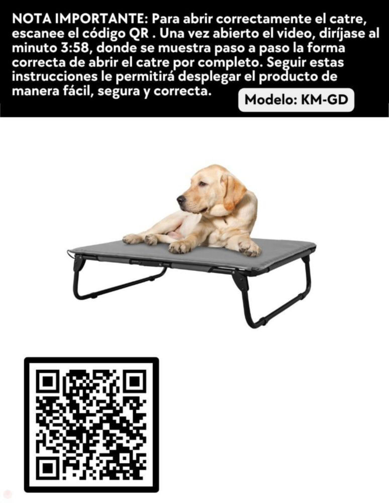 KIT Catre/Cama + Colchoneta Pegaso para Mascotas Grande. Modelo KIT KM-GD Gris.