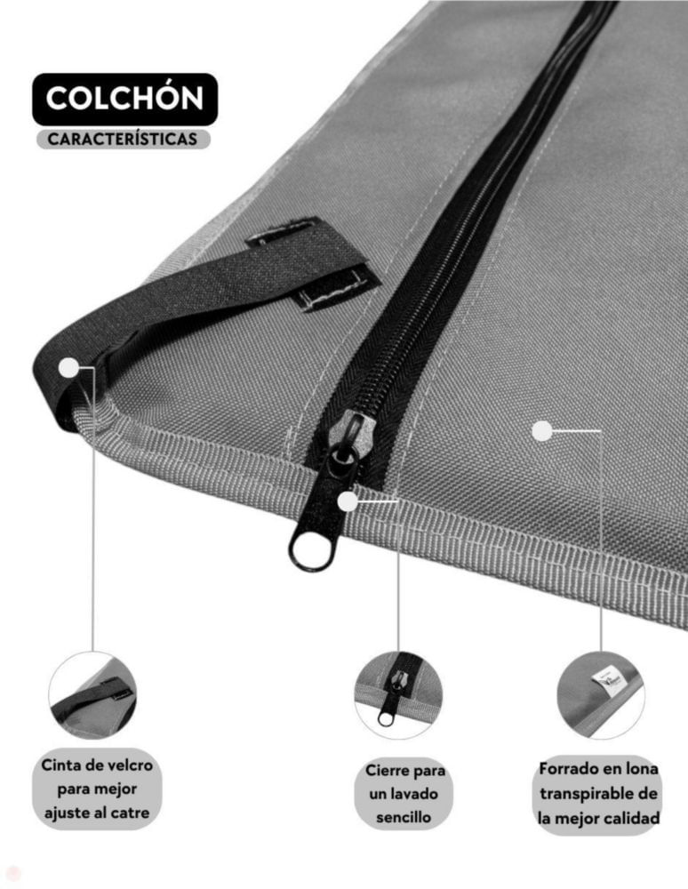 KIT Catre/Cama + Colchoneta Pegaso para Mascotas Grande. Modelo KIT KM-GD Gris.