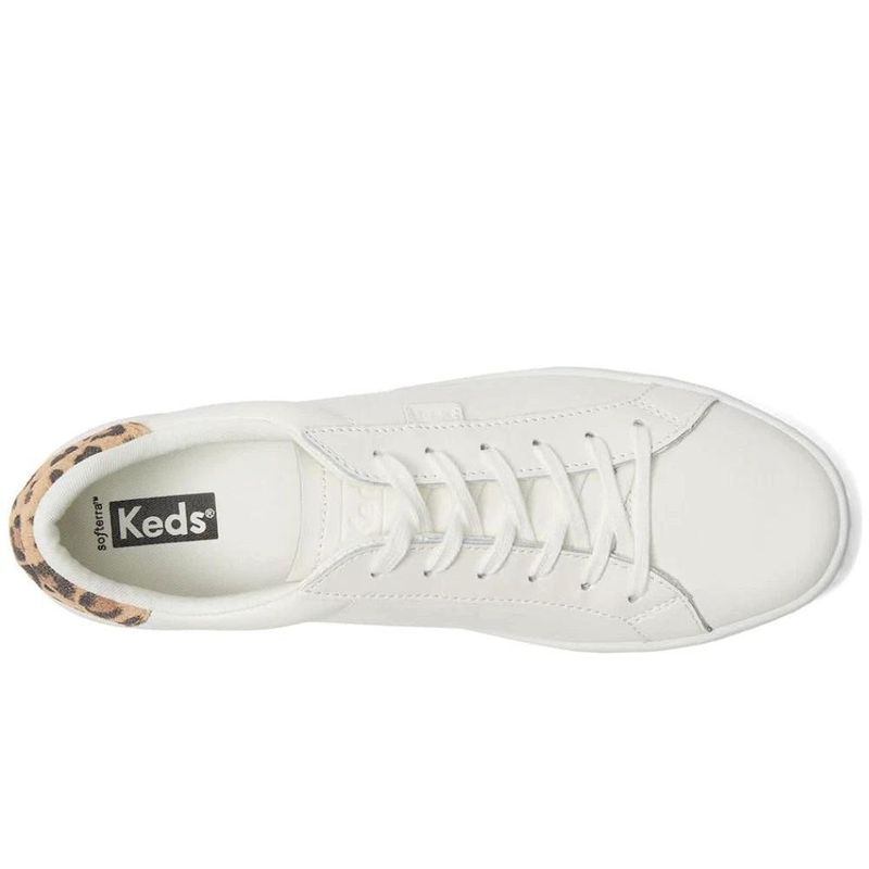 Tenis Keds Ace Leather Leo blanco y café mujer