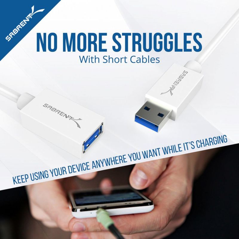 Cable USB SABRENT 3 m macho A a hembra A blanco