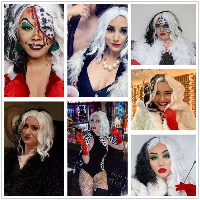 Peluca Ruina Cruella Deville Negra y Blanca 36 cm
