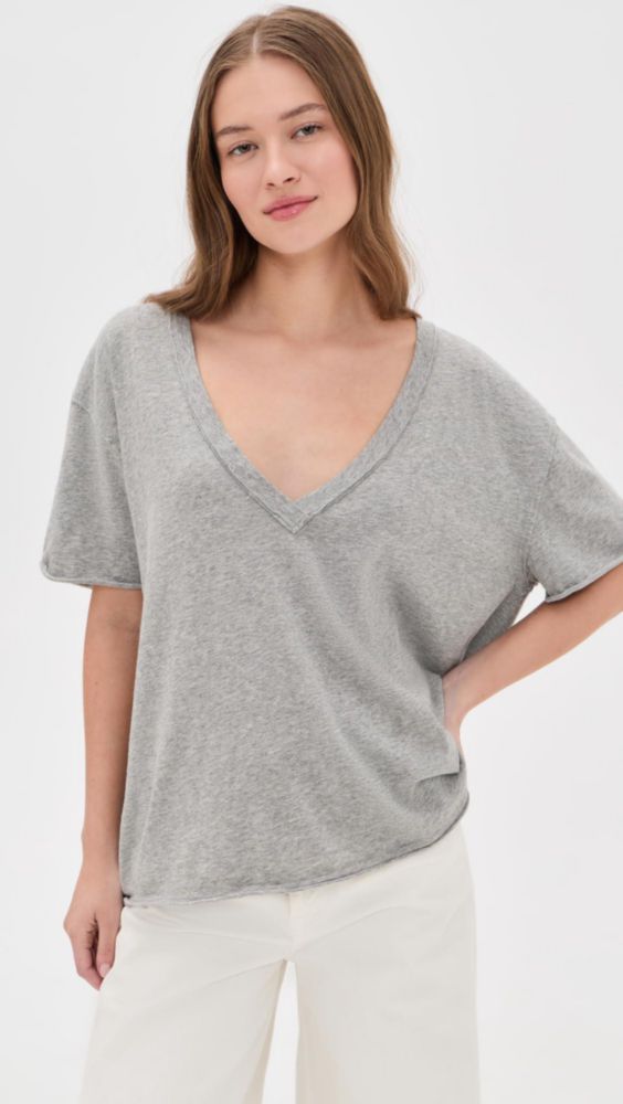 Camiseta femenina Free People Nina V gris jaspeado talla M